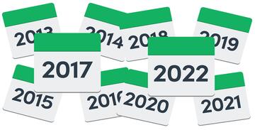 Calendars with the years from 2013 to 2022.