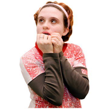 Person with hands near mouth looking frightened