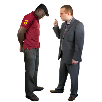 one person telling another off and pointing at them