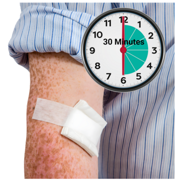 plaster on an arm with a 30 minutes clock