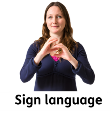 A woman using her hands to sign the word Communication in British Sign Language