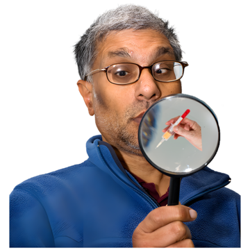 someone looking at a blood test tube with a magnifying glass