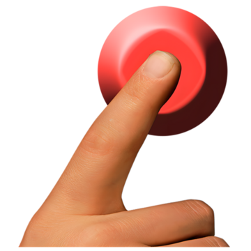 A finger pressing a red button
