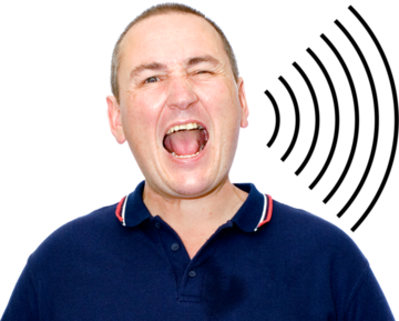 A photograph of a man shouting loudly