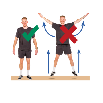 someone standing still with a tick next to jumping and waving arms with a cross