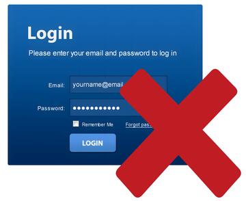 An account log in with email and password and a red cross in front of it.
