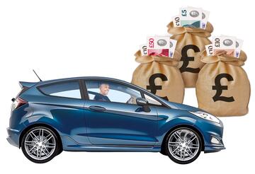 A car and some bags of money.