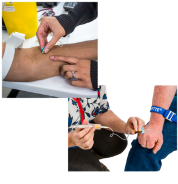 blood tests being taken in arm and in back of hand