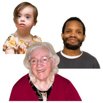 Pictures of a child, an adult and an old person