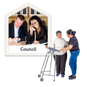 council workers and a support worker helping someone