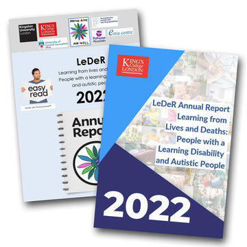 Images of the covers of the easy read and full versions of the 2022 LeDeR annual report