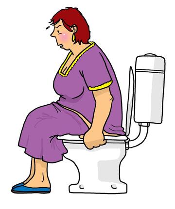 A drawing of a woman sitting on the toilet