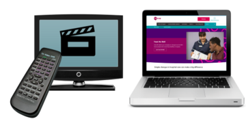 A video and a laptop displaying a Mencap webpage