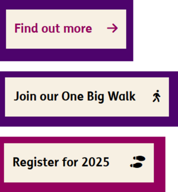 Examples of 3 different buttons from the Mencap website showing symbols on the right hand side of each button
