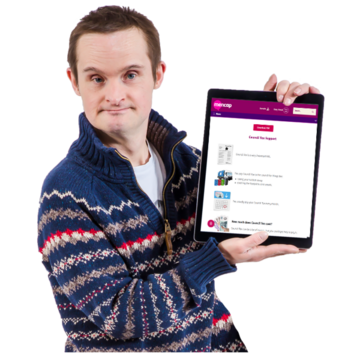 A man holding a tablet with an easy read on the screen