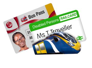 A bus pass and a disabled person's rail card.