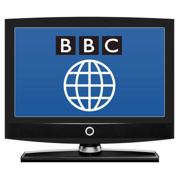 A tv screen showing the word BBC