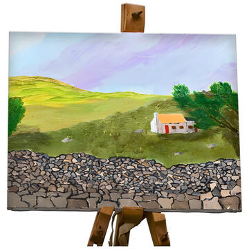 A painting on an easel.