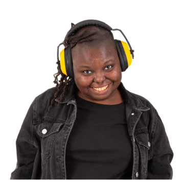 A woman wearing headphones