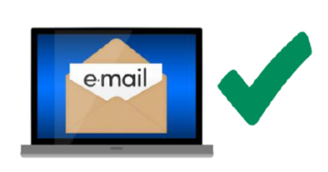 An email on a laptop screen and a green tick next to it