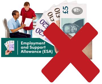 The Employment and Support Allowance image with some money and a red cross through it.