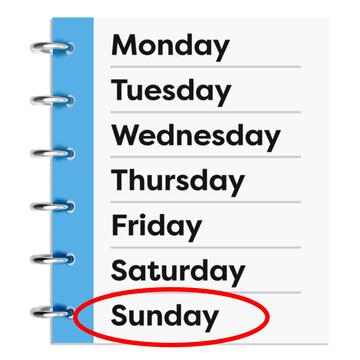 A weekly diary with a circle around Sunday.