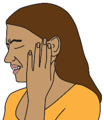 Drawing of a woman holding her ear