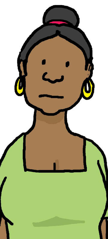 A drawing of a woman in a green dress
