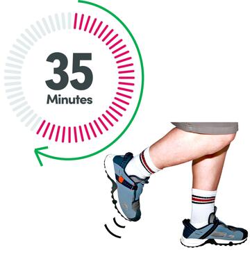 A timer showing 35 minutes and a pair of legs running.