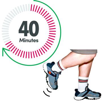 A timer showing 40 minutes and a pair of legs running.