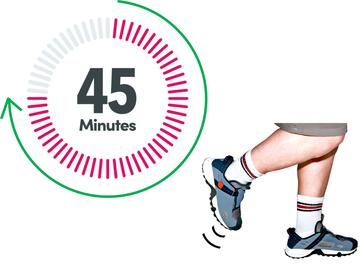 A timer showing 45 minutes and a pair of legs running.