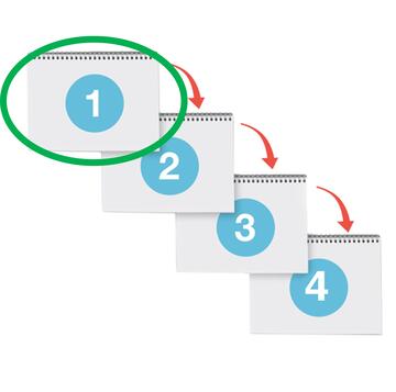 4 folders numbered 1 to 4 with a green circle around folder 1.