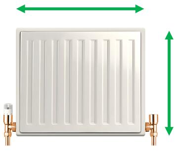 A radiator with a green arrow along the top and a green arrow down the side.