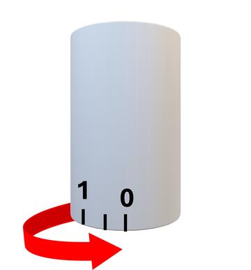 A cylinder with numbers 1 and 0 at the bottom and a red arrow pointing to zero.