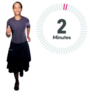 A woman running and a timer showing 2 minutes.