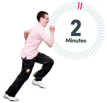 A boy running and a timer showing 2 minutes.