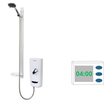 A digital timer beside a shower.