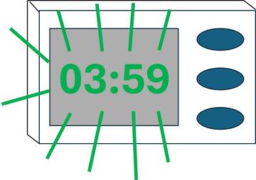 A timer showing 3 minutes and 59 seconds with lines coming out from around the display.