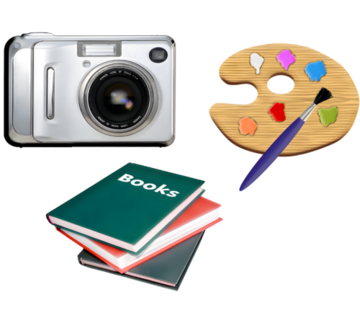 A camera an art palette and some books