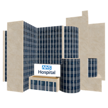 A drawing of a hospital