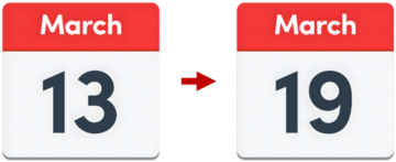 March 13 calendar date with an arrow to March 19 calendar date