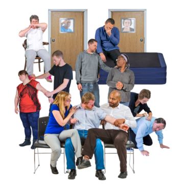 Different pictures of people being restrained, held down, alone in a room, being attacked