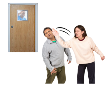 Someone hitting someone behind a closed door