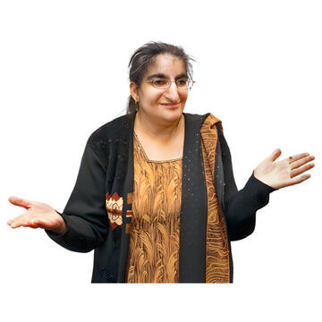 A woman shrugging her shoulders with her hands out.