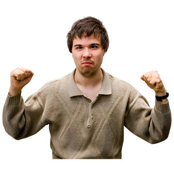 A man with his fists raised.