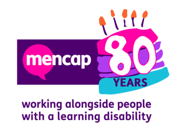 The Mencap at 80 logo above the sentence Working alongside people with a learning disability