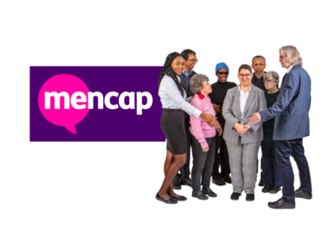 The Mencap logo and a group of people