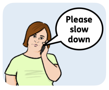 NHS111 A woman on the phone saying 'Please slow down'