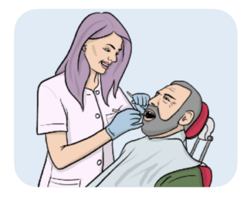NHS111 a dentist treating her patient in a dentist chair