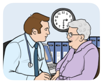 NHS111 a doctor talking to an elderly woman